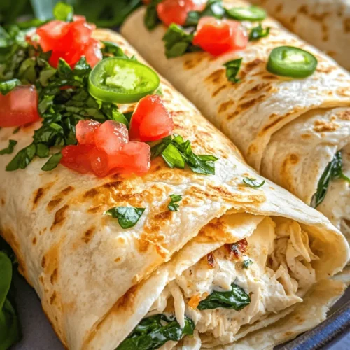 If you're searching for a quick and satisfying meal that doesn't compromise on flavor, look no further than Cheesy Garlic Chicken Wraps. This dish combines tender chicken, gooey cheese, and aromatic garlic, all wrapped in a soft tortilla, creating a delightful explosion of taste in every bite. Whether you’re juggling a busy family schedule, meal prepping for the week, or simply craving a comforting dish, these wraps are a fantastic option that can be prepared in a flash.