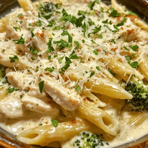 Penne pasta is the star of this recipe, chosen specifically for its unique shape and texture. With its cylindrical form and angled edges, penne is perfect for holding onto sauces, ensuring that every bite is packed with flavor. The pasta’s structure allows it to soak up the creamy sauce while still providing a satisfying al dente bite. Additionally, penne pairs well with various ingredients, making it a versatile choice for countless pasta dishes.