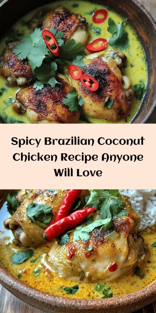 Discover the vibrant flavors of Brazil with this Spicy Brazilian Coconut Chicken recipe! Bursting with the richness of coconut milk, fresh herbs, and zesty lime, this dish is sure to impress. Marinate chicken thighs in aromatic spices, sauté onions, and simmer everything for a deliciously creamy sauce. Perfect over rice or with crusty bread, this meal is both hearty and comforting. Get ready for a taste adventure that’s easy to make and full of flavor!