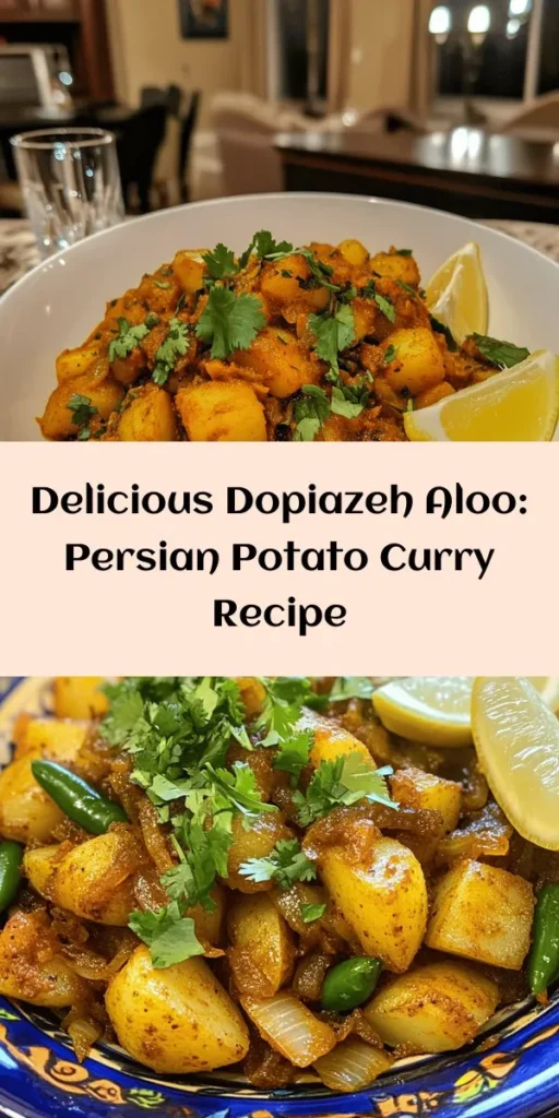 Discover the rich and comforting flavors of Dopiazeh Aloo, a delightful Persian potato curry perfect for any meal. This recipe features tender cubed potatoes simmered with golden onions, garlic, ginger, and spices like cumin and turmeric for a warm, aromatic dish. Serve garnished with fresh cilantro and lemon wedges, alongside rice or flatbreads for a complete feast. Easy to make and bursting with flavor, it’s a must-try for curry lovers!