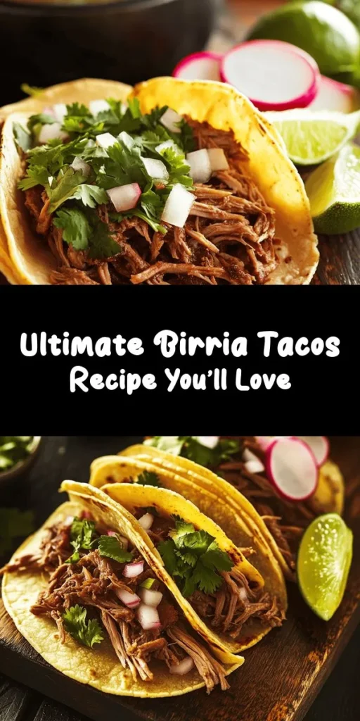 Indulge in my favorite birria tacos, packed with authentic flavor! This recipe features tender beef chuck roast and shank simmered to perfection in a rich, spicy sauce made from toasted guajillo and ancho chiles. Serve them warm on corn tortillas with fresh cilantro, diced onions, and a splash of lime for an unforgettable meal. Perfect for sharing and dipping in the reserved broth, these tacos are sure to impress! Try it out for a tasty treat!
