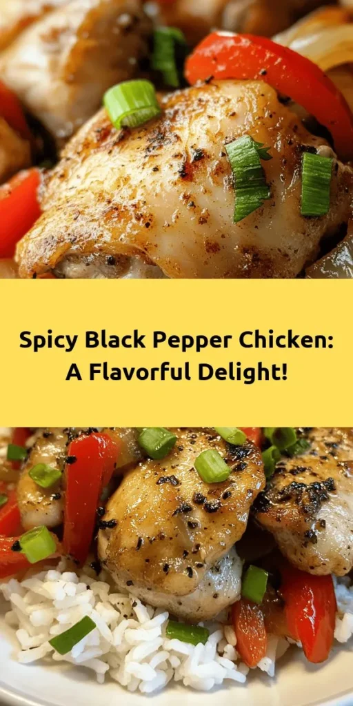 Elevate your dinner game with this Spicy Black Pepper Chicken Delight! This easy recipe combines tender bite-sized chicken thighs marinated in soy and oyster sauce, then stir-fried with vibrant bell peppers and aromatic garlic and ginger. A splash of Szechuan sauce adds an optional kick for spice lovers. Perfectly served over steamed rice or noodles, this dish is bursting with flavor and sure to impress. Try it tonight for a deliciously satisfying meal!