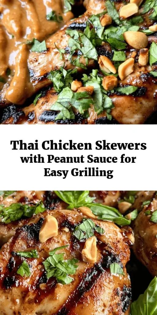 Get ready to savor the flavors of Thailand with these Easy Grilled Thai Chicken Skewers! Juicy marinated chicken thighs are grilled to perfection and served alongside a creamy homemade peanut sauce that adds a delightful twist. Perfect for your next barbecue or weeknight dinner, these skewers are quick to prepare and packed with flavor. Garnish with fresh herbs and enjoy a delicious meal that's sure to impress!