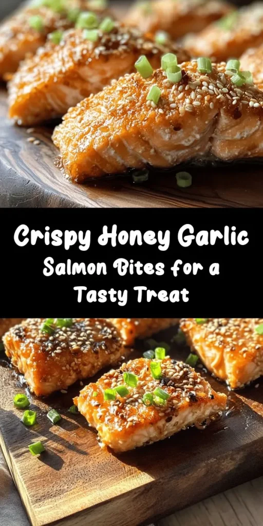 Discover the irresistible flavor of Crispy Honey Garlic Salmon Bites! This simple recipe features bite-sized pieces of fresh salmon coated in a crunchy panko crust and drizzled with a sweet and savory honey garlic sauce. Perfect for appetizers or a light meal, these bites are easy to make and ready in just 25 minutes. Garnish with green onions and sesame seeds for an extra touch. Dive into this delicious dish that everyone will love!