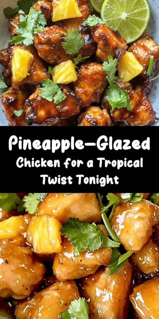 Bring a taste of the tropics to your dinner table with this delicious Tropical Pineapple-Glazed Chicken recipe! This dish features marinated chicken breasts infused with a sweet and tangy pineapple glaze, perfectly complemented by ginger and garlic. It's easy to prepare and great for any night of the week. Just grill the chicken, brush on the glaze, and serve with fresh cilantro and lime wedges for a vibrant meal that everyone will love. Enjoy tropical flavors in every bite!