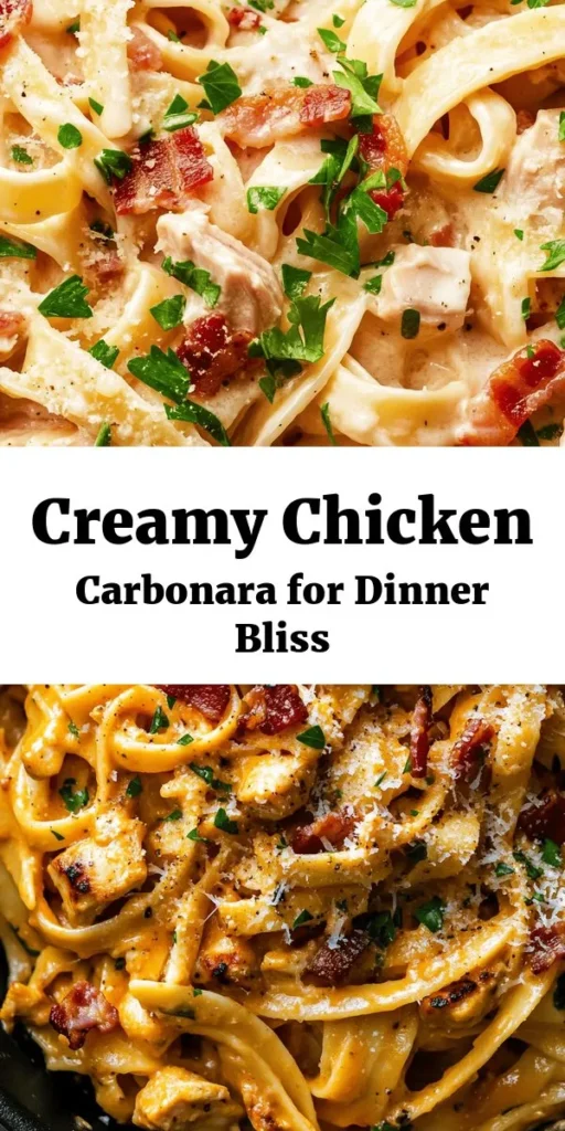 Discover the Best-Ever Chicken Carbonara, a creamy and delicious pasta dish that’s perfect for any night of the week! Made with tender chicken, crispy bacon, and a rich sauce of eggs and Parmesan cheese, this recipe is simple yet full of flavor. In just 30 minutes, you can enjoy a restaurant-quality meal at home. Don't forget to garnish with fresh parsley for a beautiful finish! Your family will love this comforting classic.