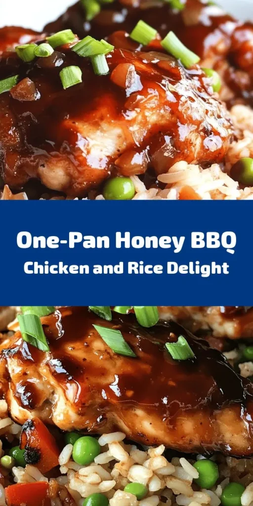 Discover the perfect weeknight meal with this One-Pan Honey BBQ Chicken Rice recipe! Juicy chicken thighs are paired with savory rice, sweet honey, and your favorite BBQ sauce, all cooked together in one pan for easy cleanup. With vibrant bell peppers, peas, and a hint of smoked paprika, this dish promises flavor in every bite. Ideal for busy evenings, it's simple, delicious, and sure to please the whole family. Enjoy it warm and topped with fresh green onions!