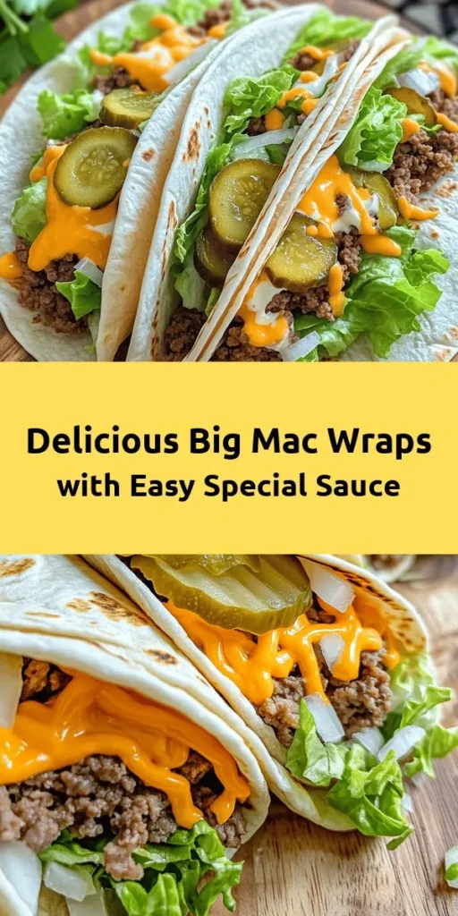 Get ready to indulge in a delicious twist on a classic favorite with these Big Mac Wraps! Packed with seasoned ground beef, crisp lettuce, and a tangy special sauce, these wraps are a fun and convenient meal option. Perfect for lunch or dinner, they come together in just 30 minutes. Roll them up in a tortilla for an easy, handheld bite that’s sure to satisfy your cravings. Try them out today and enjoy the taste of the Big Mac in a whole new way!