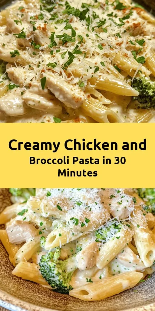Indulge in this creamy broccoli and chicken penne that’s perfect for a quick weeknight dinner! This recipe combines tender penne pasta, fresh broccoli, and savory chicken in a rich, velvety sauce made with garlic, heavy cream, and Parmesan cheese. With just 30 minutes of prep, you'll have a comforting meal that the whole family will love. Don't forget to sprinkle fresh parsley on top for a burst of flavor. Enjoy a bowl of deliciousness tonight!