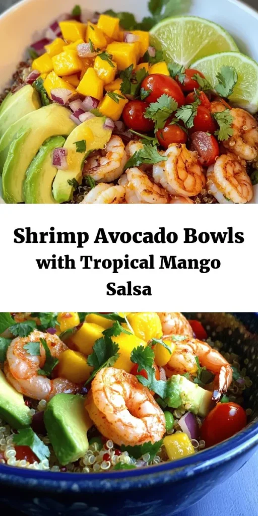 Dive into these vibrant Shrimp and Avocado Bowls topped with fresh Mango Salsa and tangy Lime-Chili Sauce! Perfect for a healthy weeknight dinner or a weekend gathering, this recipe combines succulent shrimp marinated with spices, creamy avocado, and zesty mango salsa. Serve it over a bed of quinoa or rice for a satisfying meal. Brighten your table with fresh ingredients and a burst of flavors that will impress everyone!