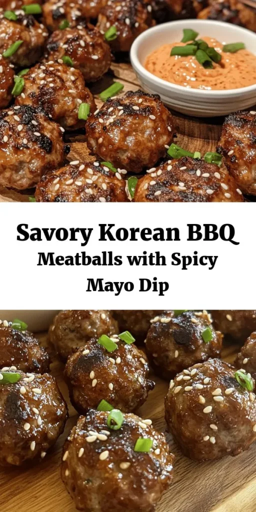 Indulge in the deliciousness of Korean BBQ Meatballs paired with a zesty Spicy Mayo Dip! These savory meatballs, made with ground beef or pork, jasmine rice, and flavorful spices, are baked to perfection and garnished with sesame seeds. The creamy dip, featuring gochujang and garlic, adds the perfect kick. Perfect for parties or a cozy night in, this recipe is easy to follow and sure to impress. Get ready to elevate your snacking game!