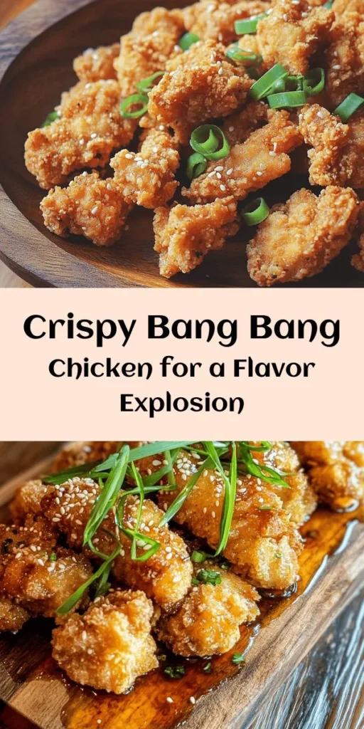 Get ready for a flavor explosion with this Crispy Bang Bang Chicken recipe! Perfectly marinated in buttermilk and coated in a seasoned flour blend, each bite is irresistibly crunchy. Tossed in a delicious Bang Bang sauce made from mayonnaise and sweet chili, it's sure to be a crowd-pleaser. Garnished with fresh green onions and sesame seeds, this dish is not only tasty but also visually appealing. Ideal for dinner or game day! Enjoy the crunch and the kick!