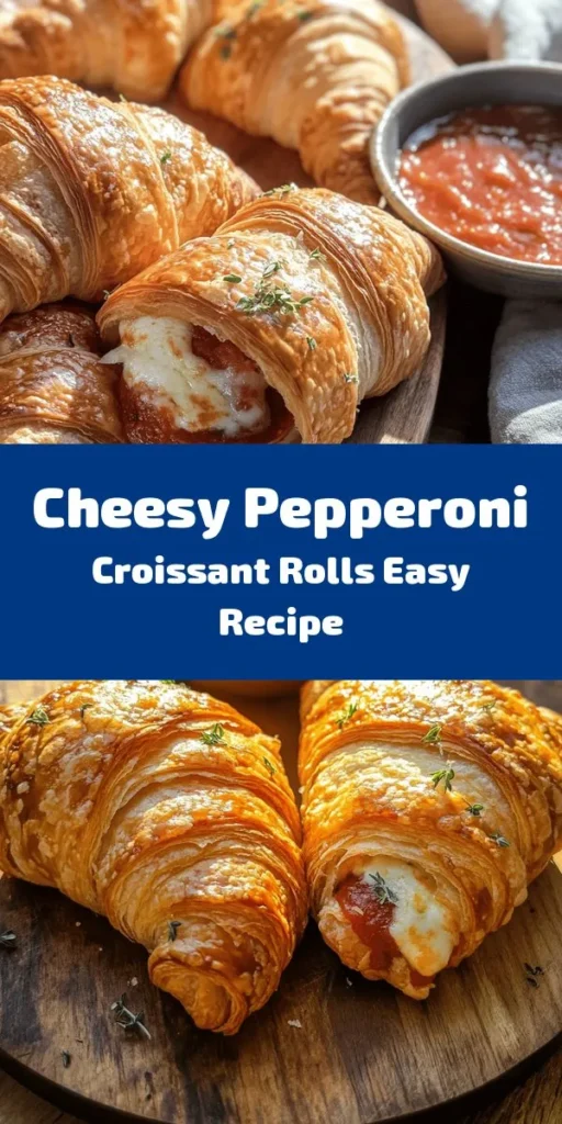 Indulge in these delicious Mozzarella Pepperoni Croissant Rolls! With just a few simple ingredients like crescent roll dough, mozzarella, and pepperoni, you can whip up a mouthwatering snack in no time. Perfect for game nights or a quick appetizer, these cheesy croissants are baked to golden perfection and served warm with marinara sauce for dipping. Enjoy every flaky, savory bite in just 25 minutes!