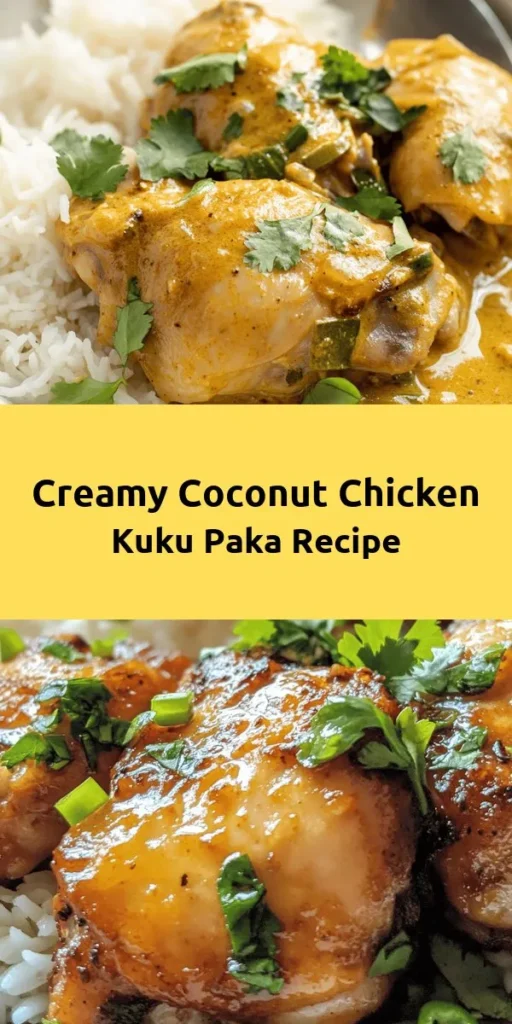 Discover the rich and creamy flavors of Kuku Paka, a delightful coconut chicken dish that’s perfect for dinner! Made with tender chicken thighs, aromatic spices, and creamy coconut milk, this recipe is easy to follow and sure to impress. In just about 50 minutes, you can serve up a meal that's bursting with flavor. Don’t forget to garnish with fresh coriander and enjoy with rice or flatbreads to soak up the delicious sauce. Give it a try!