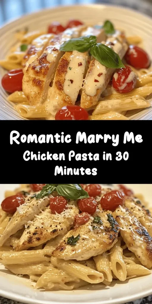 Indulge in this scrumptious Marry Me Chicken Pasta that's sure to impress your loved ones! Featuring tender chicken breasts, perfectly cooked penne pasta, and a creamy sauce made with garlic, cherry tomatoes, and Parmesan cheese, this dish is a delicious blend of flavors. Ready in just 30 minutes, it's perfect for a romantic dinner or a cozy family meal. Don't forget to garnish with fresh basil and a dash of red pepper flakes for that extra zing!