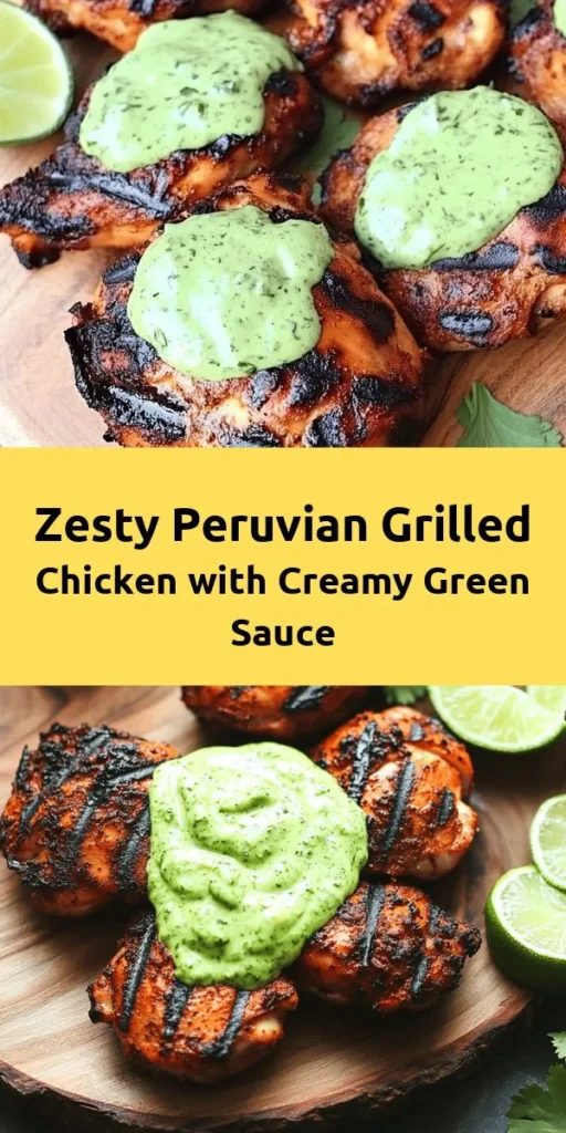 Discover the vibrant flavors of Peru with this delicious grilled chicken recipe! Tender, marinated chicken thighs are grilled to perfection and served with a creamy green sauce that packs a flavor punch. Perfect for summer barbecues or a cozy dinner at home, this dish is sure to impress. With easy-to-follow steps and fresh ingredients, you can bring the taste of Peruvian cuisine to your table in no time. Try it out and enjoy a unique culinary experience!