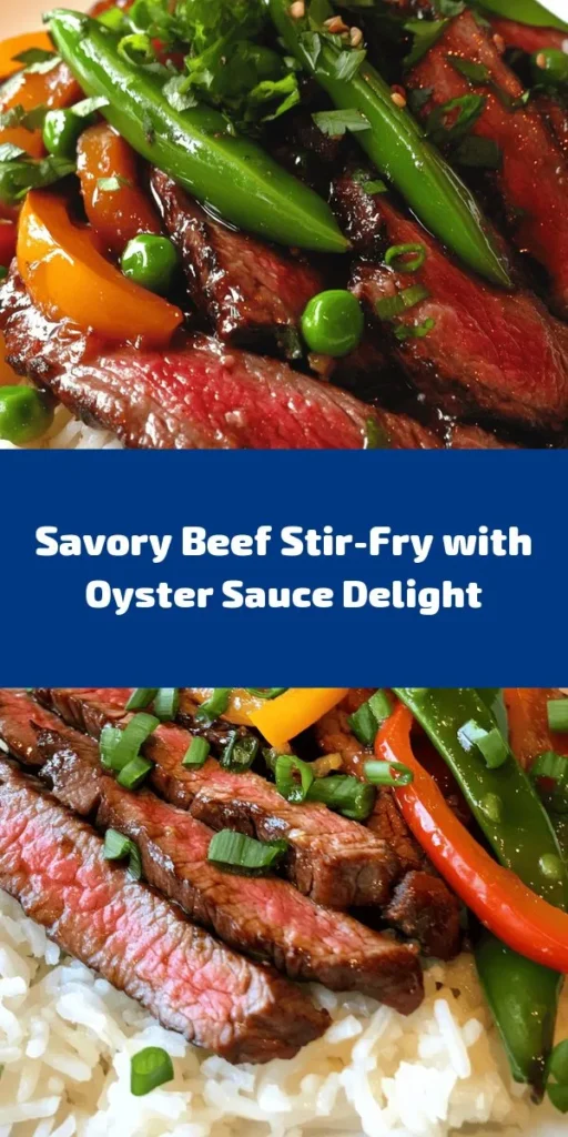 Discover the delicious flavors of Savory Beef with Oyster Sauce! This easy stir-fry recipe combines tender flank steak marinated in oyster and soy sauce with vibrant vegetables like bell peppers, snap peas, and onions. It's quick to make, perfect for a weeknight dinner, and pairs wonderfully with jasmine rice. With aromatic garlic and ginger, every bite is a taste sensation. Don’t forget to garnish with green onions for an extra touch!