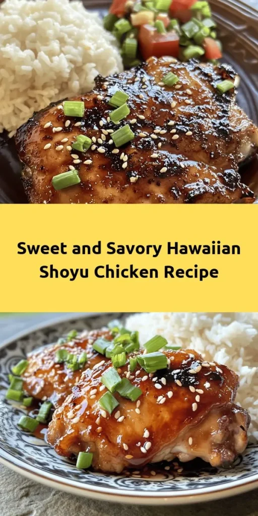 Savor the tropical flavors of Hawaiian Shoyu Chicken! This easy recipe features marinated chicken thighs baked to perfection in a sweet and savory sauce made from shoyu, brown sugar, and ginger. In just one hour, you'll have a delicious dish that's perfect for family dinners or gatherings. Garnish with green onions and sesame seeds for an added touch. Pair it with steamed rice or a fresh salad for a complete meal your loved ones will adore!