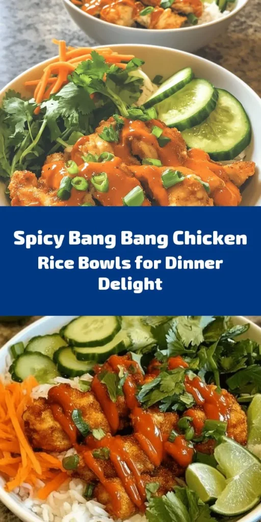 Savor the flavors of these Bang Bang Chicken Bowls, perfect for a quick and delicious meal! With tender, crispy chicken thighs coated in a zesty spice mix, served over fluffy jasmine rice and topped with fresh greens, shredded carrots, and crunchy cucumbers, these bowls are a feast for the senses. Drizzle with creamy sriracha for that perfect spicy kick and enjoy with a squeeze of lime. Ready in just 30 minutes, they are ideal for busy nights!
