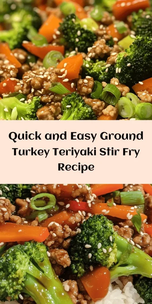 Enjoy a delightful, quick, and healthy meal with this Ground Turkey Teriyaki Stir Fry! Filled with fresh vegetables like broccoli, bell peppers, and carrots, this dish is packed with flavor. The savory teriyaki sauce made with soy sauce, honey, and ginger brings everything together beautifully. Ready in just 25 minutes, it’s perfect over rice or quinoa and garnished with green onions and sesame seeds. Ideal for busy weeknights, your taste buds will thank you!