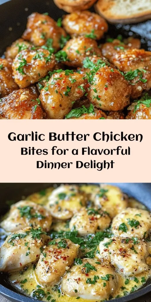 Indulge in these mouthwatering Garlic Butter Chicken Bites that are bursting with flavor! This easy recipe features tender chunks of chicken marinated in a zesty mixture and sautéed with garlic in rich butter. Perfect for a weeknight dinner or meal prep, these bites pair beautifully with crusty bread, rice, or pasta to soak up that irresistible sauce. Ready in just under an hour, this dish is sure to impress your family and friends!