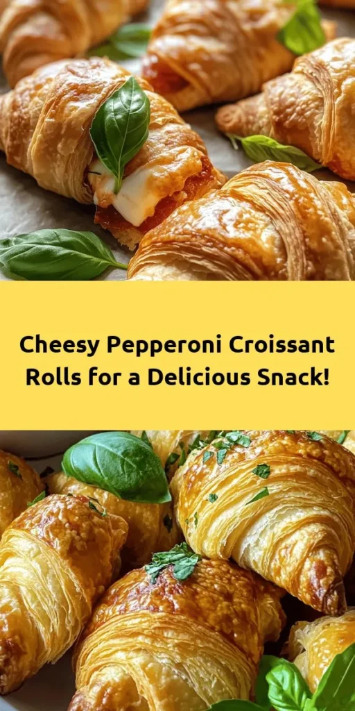 Get ready to indulge in these delicious Mozzarella Pepperoni Croissant Rolls! Perfect for a quick snack or game day treat, these flaky rolls are filled with fresh mozzarella, pepperoni, and Italian seasoning. Simply roll them up, bake until golden, and serve with warm marinara sauce for dipping. They're easy to make and so satisfying! With just 10 minutes of prep, you'll have eight irresistible rolls ready to impress. Enjoy the perfect cheesy, savory delight!