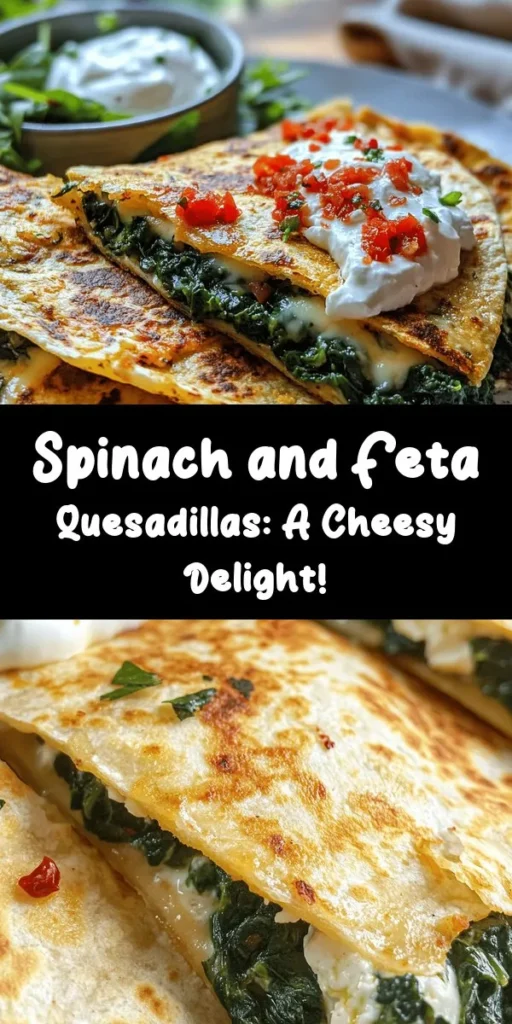 Looking for a quick and delicious meal? Try these Spinach and Feta Quesadillas! With fresh spinach, tangy feta, and gooey mozzarella, this recipe packs both flavor and nutrition. Simply sauté spinach and garlic, mix with cheeses, and cook in flour tortillas until crispy. Perfect for lunch or a snack, serve with sour cream or salsa for an extra kick. Ready in just 20 minutes, this dish is sure to please everyone at the table!