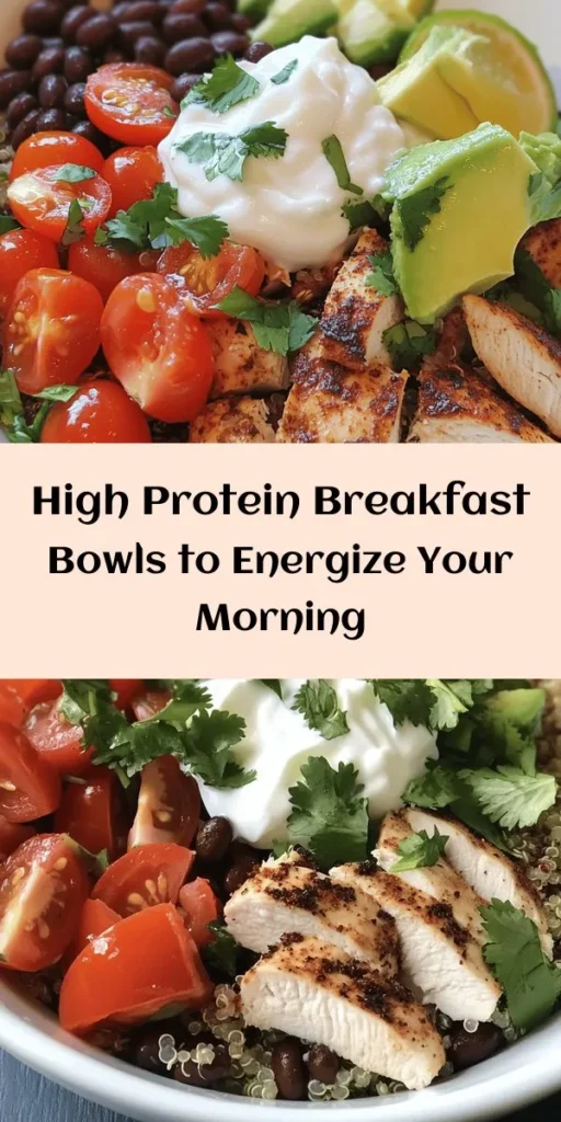Kickstart your day with these energizing high protein breakfast bowls! Packed with quinoa, diced chicken or tofu, black beans, and fresh veggies, they make for a nutritious and filling meal. Top it off with creamy Greek yogurt and a squeeze of lime. Perfect for meal prep, each bowl is customizable with jalapeños, feta, or chili powder for an extra kick. Whip up this easy recipe in just 30 minutes and fuel your morning the right way!