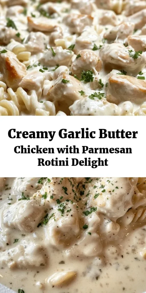 Indulge in a delightful meal with this Creamy Garlic Butter Chicken & Rotini in Parmesan Sauce. This recipe features al dente rotini pasta tossed with tender chicken, sautéed garlic, and a rich creamy sauce enhanced by freshly grated Parmesan cheese. In just 30 minutes, you can create a comforting dish that's perfect for family dinners! Top it with fresh parsley for a burst of color and flavor. It's sure to become a favorite!