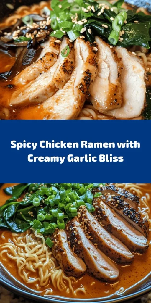 Spice up your dinner with this hearty Fiery Chicken Ramen featuring a rich, creamy garlic sauce! Perfectly marinated chicken thighs, fresh shiitake mushrooms, and vibrant baby spinach come together in a flavorful broth. This recipe is quick and easy, taking just 45 minutes from prep to table. Ideal for cozy nights in or impressing guests, each bowl is topped with green onions and sesame seeds for added texture. Get ready to indulge in a deliciously spicy ramen experience!