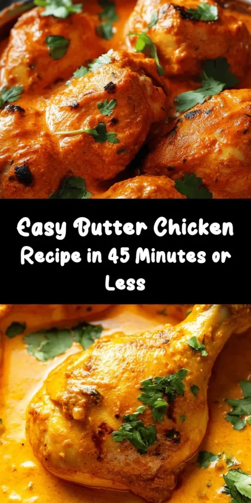 Make dinner a breeze with this quick and easy homemade butter chicken! This delicious recipe features tender marinated chicken thighs simmered in a rich and creamy sauce made with tomatoes, heavy cream, and aromatic spices. Perfect for a weeknight meal, serve it with basmati rice or warm naan for a comforting feast. With just a few simple ingredients and easy steps, you can whip up a flavorful dish that everyone will love! Enjoy!
