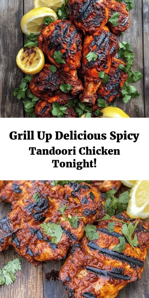 Get ready to tantalize your taste buds with this Spicy Grilled Tandoori Chicken Delight! Marinated in a rich blend of yogurt and aromatic spices, this chicken is grilled to perfection for a juicy, charred finish. Perfect for a summer barbecue or a cozy dinner, serve it with naan, rice, or a fresh salad for a complete meal. With just a little prep and some waiting time, you'll impress everyone with this flavorful dish! Garnish with fresh coriander and enjoy!