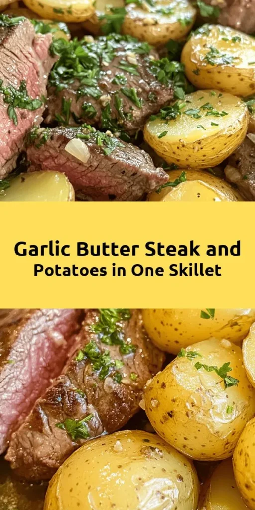 Indulge in this mouthwatering Garlic Butter Steak and Potatoes Skillet recipe! This hearty dish brings together tender flank steak and crispy baby potatoes, all tossed in rich garlic butter and aromatic herbs. Ready in just 35 minutes, it’s perfect for a weeknight dinner or a special occasion. With just a handful of ingredients, you can whip up a satisfying meal that’s sure to impress. Garnish with fresh parsley for that extra touch!