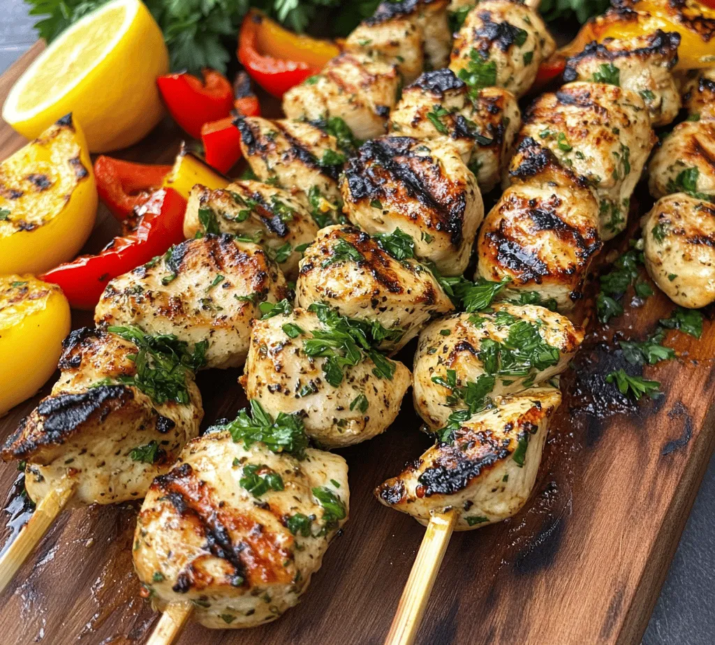 Grilled chicken skewers are a classic favorite, beloved for their convenience and versatility. Whether you’re hosting a summer barbecue, enjoying a picnic in the park, or simply looking for a quick weeknight dinner, skewers offer a delicious way to enjoy chicken. They not only allow for easy serving and portion control but also provide endless flavor possibilities. Among these, <strong>Citrus Herb Grilled Chicken Skewers</strong> stand out as a refreshing and vibrant dish that is perfect for summer gatherings.” /></p>
</p>
<h3>Overview of Grilling Chicken Skewers</h3>
</p>
<p>Grilling chicken skewers is not just about cooking; it’s about creating a delightful experience that brings friends and family together. The beauty of skewers lies in their versatility and the ability to infuse flavors into the meat. When marinated properly, chicken absorbs the aromatic notes of herbs and citrus, resulting in a dish that is both vibrant and mouthwatering. The grilling process caramelizes the outside, adding a delightful char while keeping the inside juicy and tender.</p>
</p>
<h3>Preheating the Grill: Why Temperature Matters</h3>
</p>
<p>Before you place your chicken skewers on the grill, preheating is essential. A properly heated grill ensures that the chicken cooks evenly and develops those coveted grill marks. Aim for a medium-high heat, around 375°F to 400°F (190°C to 204°C). This temperature allows the chicken to sear quickly, locking in moisture and flavor while preventing it from sticking to the grill grates.</p>
</p>
<p>To preheat your grill, turn on the burners and close the lid for about 10 to 15 minutes. If you’re using charcoal, allow the briquettes to turn white and ashy before starting. A well-prepared grill also reduces the chances of flare-ups, which can char your skewers and alter their flavor.</p>
</p>
<h3>Tips for Achieving Perfect Grill Marks and Doneness</h3>
</p>
<p>Achieving perfect grill marks is part art and part science. Here are some tips to help you get the most visually appealing and delicious skewers:</p>
</p>
<p>1. <strong>Oil the Grate</strong>: Before placing the skewers on the grill, lightly oil the grate using a paper towel dipped in vegetable oil. This helps prevent sticking and makes it easier to achieve those beautiful grill marks.</p>
</p>
<p>2. <strong>Avoid Overcrowding</strong>: When arranging the skewers on the grill, give them enough space. Overcrowding can cause uneven cooking and prevent the grill from searing properly.</p>
</p>
<p>3. <strong>Rotate for Grill Marks</strong>: To achieve the perfect crosshatch grill marks, place the skewers on the grill at a 45-degree angle. After a few minutes, rotate them 90 degrees without flipping, then flip the skewers to the other side to repeat the process.</p>
</p>
<p>4. <strong>Use a Meat Thermometer</strong>: To ensure your chicken is cooked to perfection, use a meat thermometer. The internal temperature should reach 165°F (75°C) for safe consumption. Insert the thermometer into the thickest part of the meat, avoiding the skewers for an accurate reading.</p>
</p>
<h3>How to Know When the Chicken is Fully Cooked</h3>
</p>
<p>Besides using a meat thermometer, there are other signs that your chicken skewers are fully cooked. The meat should be opaque and firm to the touch. If you notice any pinkness in the center, it needs more time on the grill. Additionally, juices should run clear when you cut into the chicken. If you’re grilling larger pieces of chicken, you might need to adjust your cooking time and check doneness accordingly.</p>
</p>
<h3>Serving Suggestions</h3>
</p>
<p>Citrus Herb Grilled Chicken Skewers are delicious on their own, but pairing them with the right side dishes elevates the meal. Here are some ideas:</p>
</p>
<h4>Grilled Vegetables</h4>
</p>
<p>Grilled vegetables are a perfect complement to chicken skewers. Consider zucchini, bell peppers, mushrooms, or corn. Toss them in olive oil, salt, and pepper before grilling alongside the chicken for a cohesive flavor profile.</p>
</p>
<h4>Fresh Salads</h4>
</p>
<p>Bright, fresh salads add a refreshing contrast to the grilled chicken. A simple arugula salad with lemon vinaigrette or a classic Caesar salad can provide the perfect balance of flavors.</p>
</p>
<h4>Grain-Based Salads Like Quinoa or Couscous</h4>
</p>
<p>For a heartier side, consider serving the chicken skewers with a grain-based salad. Quinoa or couscous mixed with cherry tomatoes, cucumbers, and fresh herbs makes for a nutritious and satisfying accompaniment.</p>
</p>
<h4>Suggestions for Garnishing the Dish for Visual Appeal</h4>
</p>
<p>To enhance the visual appeal of your Citrus Herb Grilled Chicken Skewers, consider garnishing with fresh herbs like parsley or cilantro. A sprinkle of lemon zest or a side of lemon wedges can also brighten the dish and invite diners to enjoy the citrus flavors further.</p>
</p>
<h3>Health Benefits of Grilled Chicken Skewers</h3>
</p>
<h4>Nutritional Analysis of the Dish</h4>
</p>
<p>Citrus Herb Grilled Chicken Skewers are not only delicious but also packed with nutritional benefits. Chicken is an excellent source of high-quality protein, essential for muscle building and repair. Moreover, using skinless chicken breast reduces the fat content, making it a lean option for those looking to maintain a healthy diet.</p>
</p>
<h4>High Protein Content and Low Fat</h4>
</p>
<p>Each skewer provides a significant amount of protein while remaining low in fat, making it a fantastic choice for a healthy meal. This combination helps keep you satiated longer, supporting weight management and overall health.</p>
</p>
<h4>Benefits of Using Fresh Ingredients</h4>
</p>
<p>Incorporating fresh herbs and citrus juices not only enhances flavor but also adds vitamins and antioxidants to your meal. Fresh ingredients are known to support immune health and provide anti-inflammatory benefits, contributing to overall well-being.</p>
</p>
<h4>The Role of Grilled Foods in a Balanced Diet</h4>
</p>
<p>Grilling is a cooking method that allows excess fat to drip away, reducing calorie content. Grilled foods can be part of a balanced diet, offering a flavorful way to enjoy a variety of ingredients while keeping meals light and healthy.</p>
</p>
<h3>Variations and Customizations</h3>
</p>
<p>One of the best aspects of chicken skewers is their adaptability. Here are several ideas for customizing the recipe:</p>
</p>
<h4>Alternative Proteins (e.g., Tofu, Shrimp)</h4>
</p>
<p>For those looking to switch things up, consider using alternative proteins like shrimp or tofu. Both options can absorb marinades well, offering a delicious alternative for different dietary preferences.</p>
</p>
<h4>Different Herbs and Spices to Experiment With</h4>
</p>
<p>Feel free to experiment with various herbs and spices. Try adding rosemary or thyme for a more aromatic experience. You could also introduce spices like paprika or cumin for a slightly smoky flavor.</p>
</p>
<h4>Vegetarian Options Using Vegetables or Fruits on Skewers</h4>
</p>
<p>For a vegetarian twist, load your skewers with a variety of vegetables such as bell peppers, eggplant, or cherry tomatoes. You can also add fruits like pineapple or peaches for a sweet contrast that pairs beautifully with savory flavors.</p>
</p>
<h3>Conclusion</h3>
</p>
<p>Citrus Herb Grilled Chicken Skewers are a fantastic addition to any meal, whether it’s a summer gathering or a simple weeknight dinner. With their vibrant flavors and ease of preparation, these skewers are sure to impress. The combination of juicy chicken, zesty citrus, and fresh herbs creates a dish that’s not only visually appealing but also packed with nutrition.</p>
</p>
<p>Encouraging you to embrace the joy of cooking, this recipe highlights the wonderful flavors of fresh ingredients and the pleasure of grilling outdoors. So gather your friends and family, fire up the grill, and enjoy these delightful Citrus Herb Grilled Chicken Skewers!</p>
<div id=