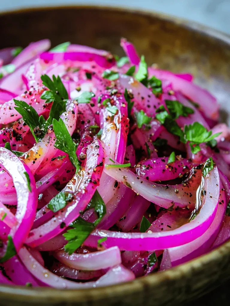 Zesty Sumac Onions with a Twist is a vibrant dish that showcases the bold flavors of Middle Eastern cuisine. This recipe highlights the tangy essence of sumac combined with the sweetness of caramelized red onions, creating a delightful topping or side that can elevate a variety of meals. Whether served alongside grilled meats, as a topping for salads, or simply enjoyed on their own, these onions bring a unique zest to the table that is both refreshing and incredibly appetizing.