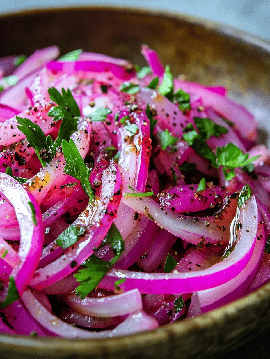 Zesty Sumac Onions with a Twist is a vibrant dish that showcases the bold flavors of Middle Eastern cuisine. This recipe highlights the tangy essence of sumac combined with the sweetness of caramelized red onions, creating a delightful topping or side that can elevate a variety of meals. Whether served alongside grilled meats, as a topping for salads, or simply enjoyed on their own, these onions bring a unique zest to the table that is both refreshing and incredibly appetizing.