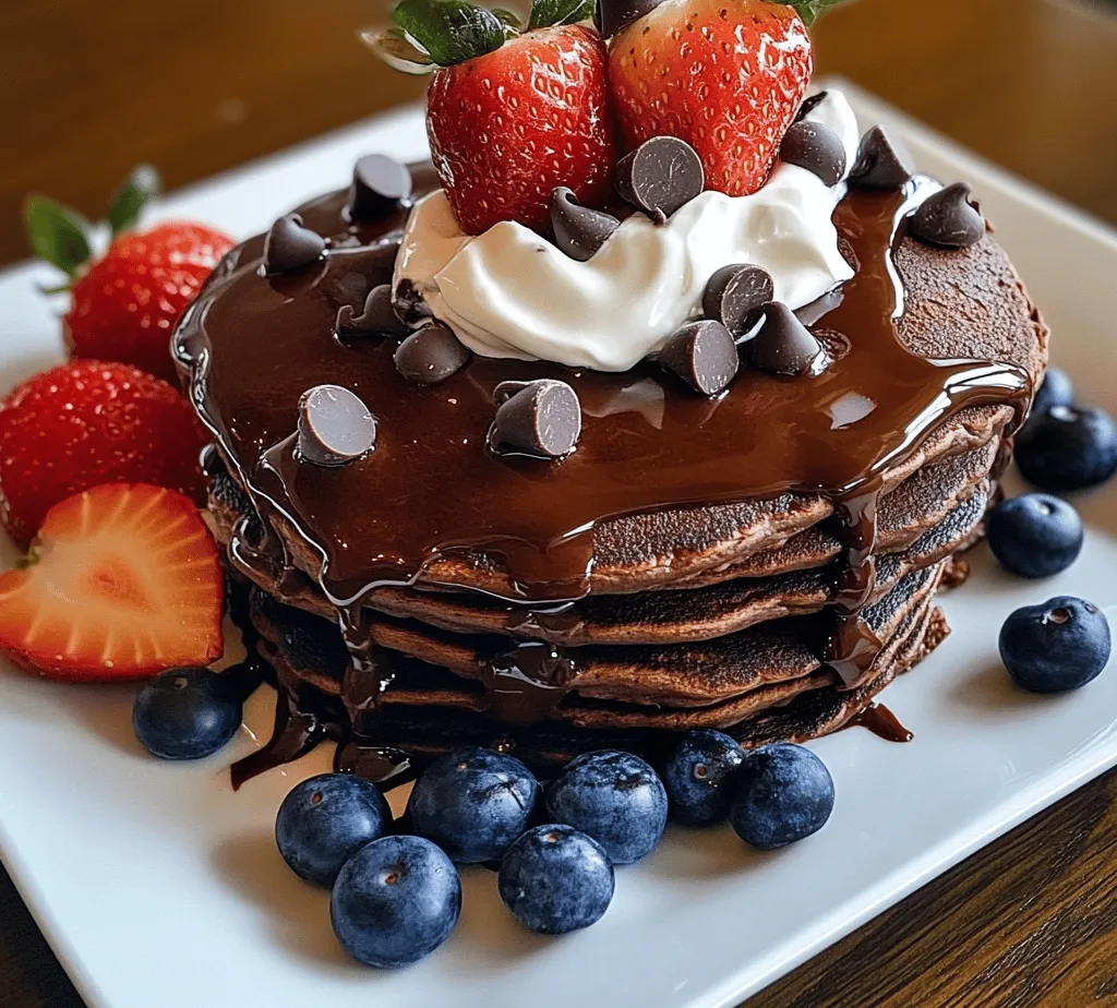 Delight in the rich, fluffy goodness of The Most Amazing Chocolate Pancakes, a perfect treat for breakfast or brunch that promises to satisfy your sweet tooth. This indulgent recipe combines the classic pancake with the irresistible flavor of chocolate, making it a favorite among both children and adults. The moment you take a bite, you will be enveloped in a wave of chocolatey goodness, complemented by the soft, fluffy texture that pancakes are known for. These pancakes are not just a breakfast item; they can serve as a delightful dessert, making them versatile enough for any occasion.