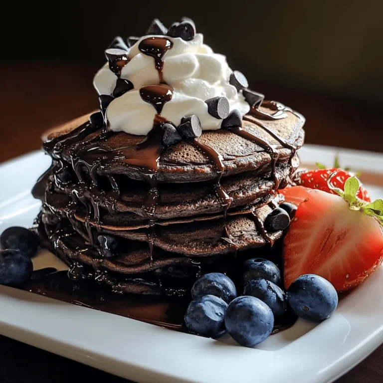 Delight in the rich, fluffy goodness of The Most Amazing Chocolate Pancakes, a perfect treat for breakfast or brunch that promises to satisfy your sweet tooth. This indulgent recipe combines the classic pancake with the irresistible flavor of chocolate, making it a favorite among both children and adults. The moment you take a bite, you will be enveloped in a wave of chocolatey goodness, complemented by the soft, fluffy texture that pancakes are known for. These pancakes are not just a breakfast item; they can serve as a delightful dessert, making them versatile enough for any occasion.
