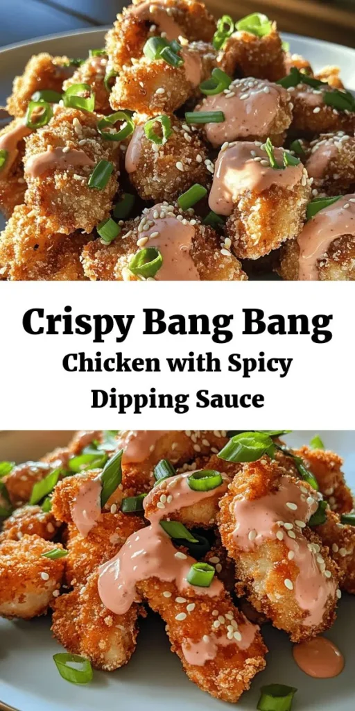 This Crispy Bang Bang Chicken recipe is a delightful fusion of crunch and flavor that's perfect for any occasion! Tender chicken pieces are coated in a spiced flour mixture and panko crumbs, then fried to golden perfection. Drizzle it with a zesty Bang Bang Sauce made from mayonnaise, sweet chili, and sriracha for a tantalizing kick. Ready in just 30 minutes, it's an easy dish sure to impress family and friends. Enjoy it as an appetizer or main dish!