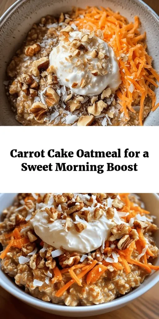 Start your day with a warm bowl of Carrot Cake Oatmeal Delight! This delicious recipe blends hearty rolled oats with grated carrots, brown sugar, and spices like cinnamon and nutmeg, offering a unique twist on classic oatmeal. Optional add-ins like raisins, walnuts, and shredded coconut add texture and flavor. Top it off with cream cheese for an indulgent finish. Quick to make, this delightful breakfast will leave you satisfied and ready to conquer the day!