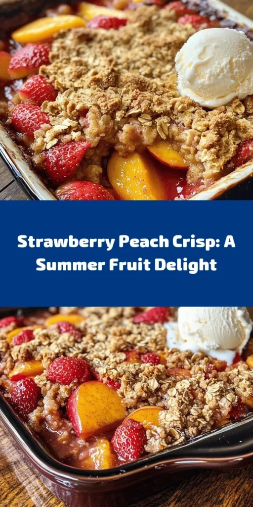 Indulge in the sweet and tangy flavors of Strawberry Peach Crisp Delight! This scrumptious dessert combines fresh strawberries and juicy peaches, topped with a golden, buttery oat crumble that bakes to perfection. It's quick to whip up and perfect for sharing. Serve it warm, ideally with a scoop of vanilla ice cream, for an unforgettable treat. Easy to make and delicious to savor, this recipe is a must-try for your next gathering!