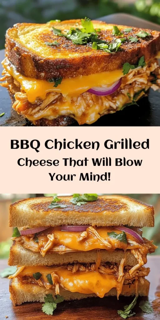 Get ready for a flavor explosion with this BBQ Chicken Grilled Cheese! Perfect for lunch or dinner, this easy recipe features tender shredded chicken mixed with BBQ sauce, layered on sourdough bread, and topped with sharp cheddar and crunchy red onion. Melted and golden, this sandwich is a delicious twist on a classic. Serve with fresh cilantro for that extra pop. It's quick to make and sure to satisfy your cravings!