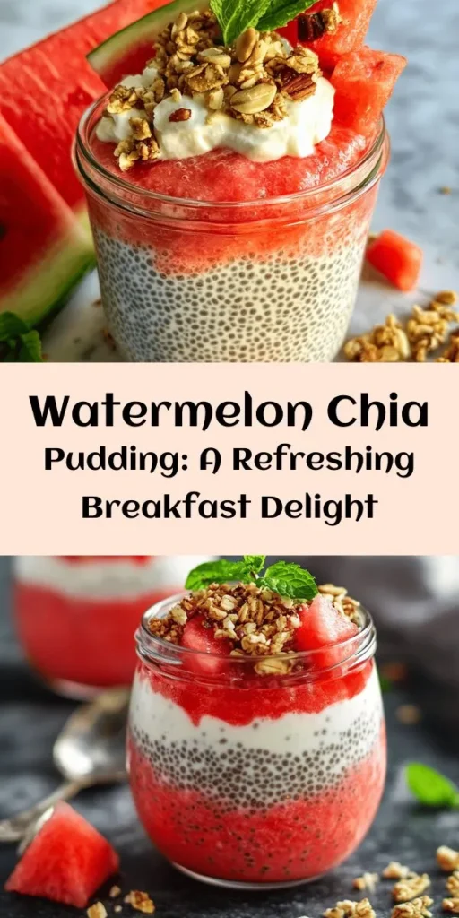 Start your day off right with this delicious and refreshing Watermelon Chia Pudding Breakfast Jar! Combining the sweet taste of pureed watermelon with creamy coconut milk and nutrient-packed chia seeds, this easy recipe is not only tasty but also healthy. Add a touch of honey or maple syrup and vanilla for extra flavor, then layer with fresh watermelon cubes and your choice of toppings. Perfect for meal prep, just refrigerate overnight for a nutritious breakfast you’ll love!