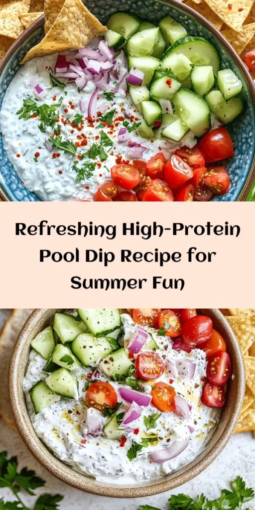 Dive into this delicious Healthy High-Protein Pool Dip that's perfect for sunny days! Made with creamy Greek yogurt and cottage cheese, packed with fresh veggies like cucumber, tomatoes, and red onion, this recipe is not only nutritious but also bursting with flavor. Toss in some chickpeas for added protein, and serve with pita chips or fresh veggies. Enjoy a refreshing snack by the pool in just 15 minutes!