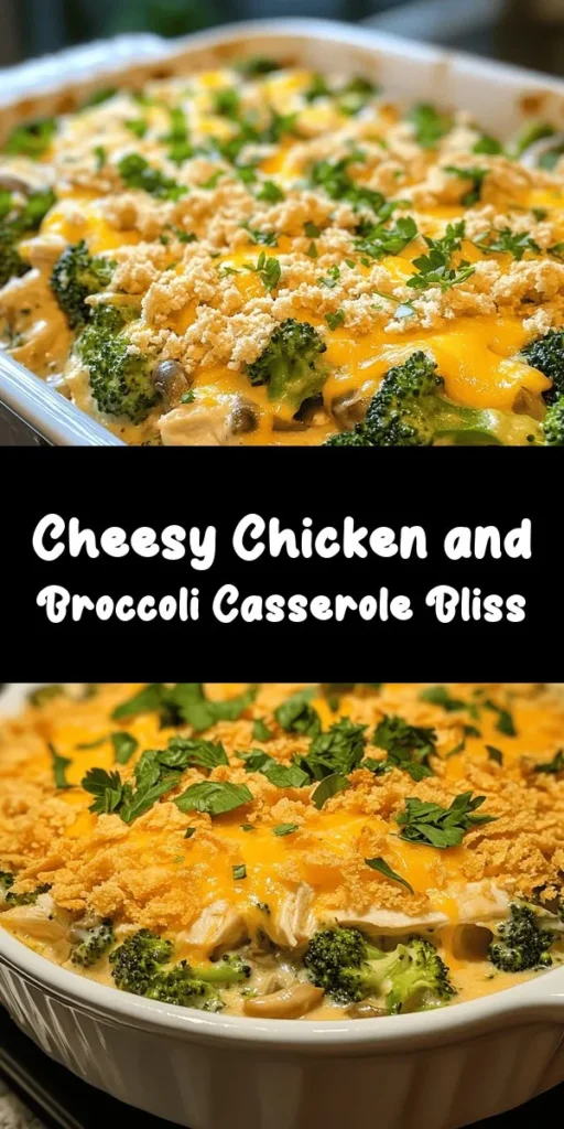 Indulge in this Cheesy Chicken and Broccoli Delight that's perfect for dinner! With tender shredded chicken, fresh broccoli, and creamy mushroom soup, this casserole is both hearty and comforting. Topped with a crunchy Ritz cracker layer and melty cheddar cheese, it's a crowd-pleaser. Easy to prepare in just 50 minutes, it serves 6-8. Garnish with fresh parsley for a pop of color. Perfect for busy weeknights or family gatherings!