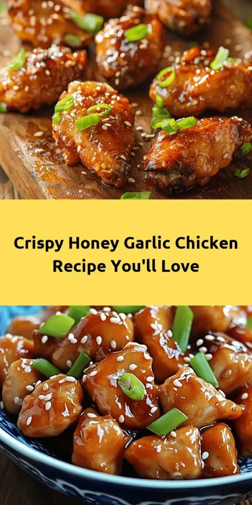 Indulge in this mouthwatering Crispy Chinese Honey Garlic Chicken, a perfect blend of sweet and savory! With bite-sized pieces of chicken coated in a crunchy batter, fried to perfection, and tossed in a sticky honey garlic sauce, this dish is both thrilling and comforting. It takes just 30 minutes to prepare and is ideal for serving with steamed rice or as an appetizer. Don't forget to garnish with green onions and sesame seeds for an added touch! Enjoy the burst of flavors in every bite!