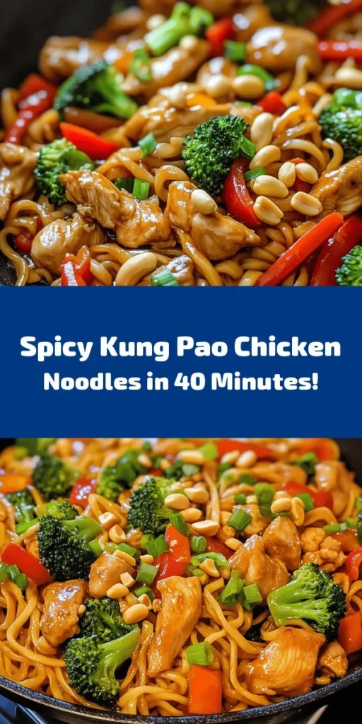 Spice up your dinner routine with this flavorful Kung Pao Chicken Noodles recipe! This dish features tender chicken thighs marinated in soy sauce and Shaoxing wine, tossed with crisp bell peppers and broccoli, and mixed with savory hoisin sauce. With the perfect kick from chili paste and a satisfying crunch from roasted peanuts, it's a meal that balances taste and texture beautifully. Quick to prepare, you can have this delicious, hearty dish ready in just 40 minutes! Perfect for a weeknight dinner or a special occasion. Your taste buds will thank you!