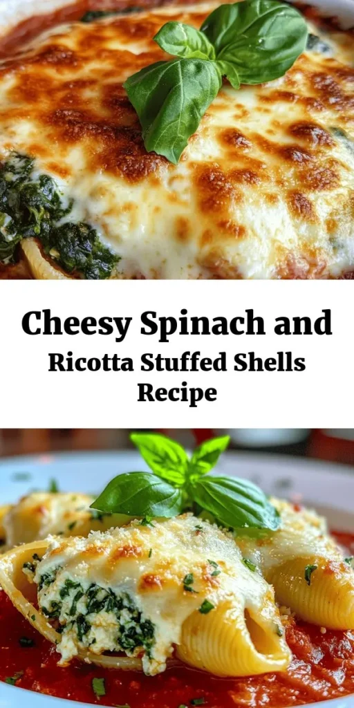 Discover the joy of cooking with these Spinach & Ricotta Stuffed Shells! Perfect for a comforting dinner, this recipe is a delicious way to incorporate healthy greens into your meal. Jumbo pasta shells are filled with a creamy ricotta and spinach mixture, baked in rich marinara sauce, and topped with melty mozzarella. It’s easy to make and sure to impress your family and friends. Get ready for a delightful and satisfying dish!