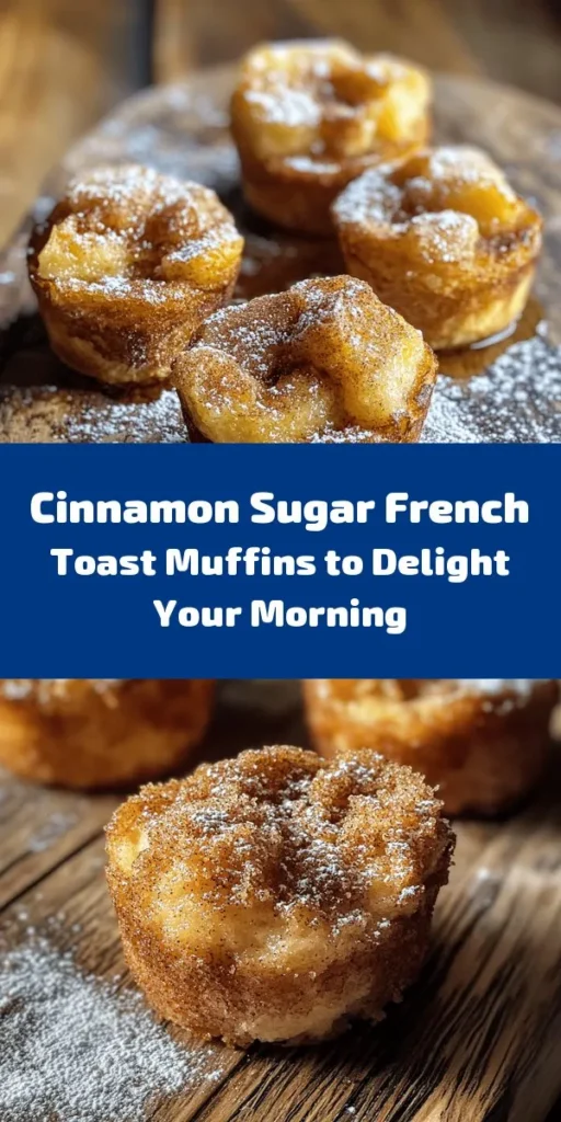 Indulge in the delightful flavors of Cinnamon Sugar French Toast Muffins! These soft, custardy treats are made with stale challah or brioche, ensuring a perfect soak in a rich egg and cream mixture. Topped with a buttery cinnamon sugar crumble, they bake up to golden perfection. Perfect for breakfast or a sweet snack, these muffins are easy to make and irresistible! Serve warm for a cozy treat that everyone will love. Enjoy the deliciousness!