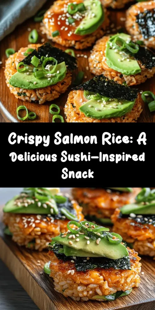 Discover the delightful taste of Salmon Crispy Rice! This recipe combines perfectly seasoned sushi rice with flaky salmon and creamy avocado for a unique twist on sushi. With a golden, crispy exterior and fresh toppings, it’s an easy and fun dish to make at home. Ideal for a quick meal or impressive appetizer, this dish brings together flavors and textures that will wow your family and friends. Don't forget the optional sriracha for a spicy kick!